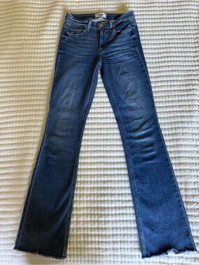 Paige Women’s Dark Blue Flare Jeans Raw Hem